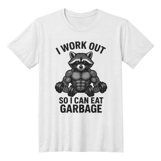 Garbage Gains – Buff Raccoon Workout Art